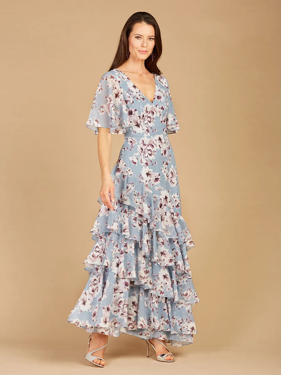 Cape Sleeve Print Dress by Lara New York — style 29246 in Slate