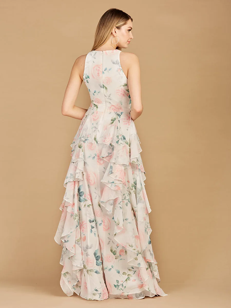 High Neck, Ruffled Skirt Printed Dress by Lara New York — style 29247