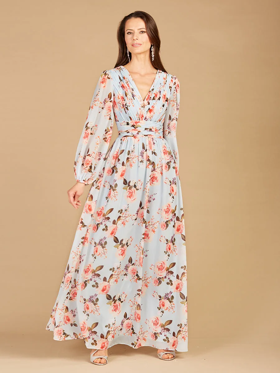 Long Sleeve Print Dress by Lara New York — style 29248 in Sky Blue