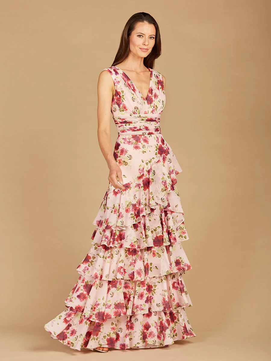 Ruffle Skirt Print Dress by Lara New York — style 29249 in Pink