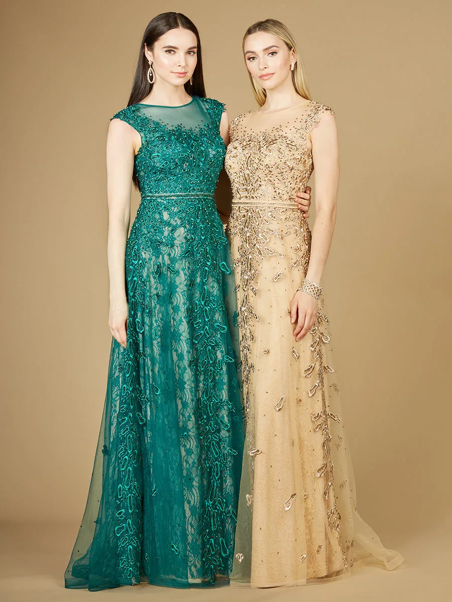 Inspired Lace Gown with Cap Sleeves by Lara New York — style 29250