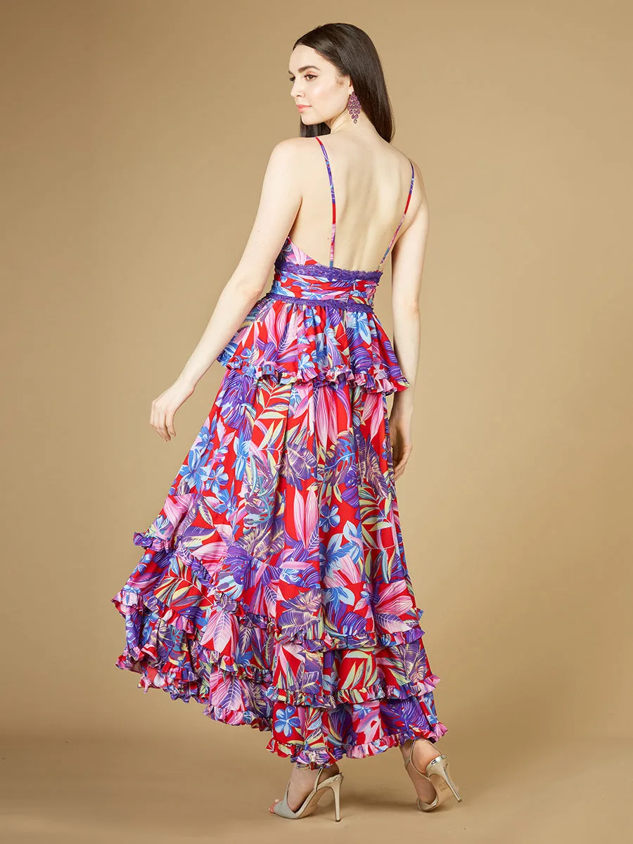 Ruffle Skirt Printed Gown by Lara New York — style 29268