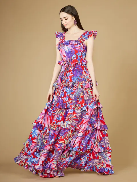 Printed Gown with Ruffle Skirt