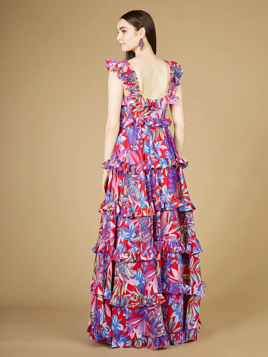 Printed Gown with Ruffle Skirt by Lara New York — style 29271