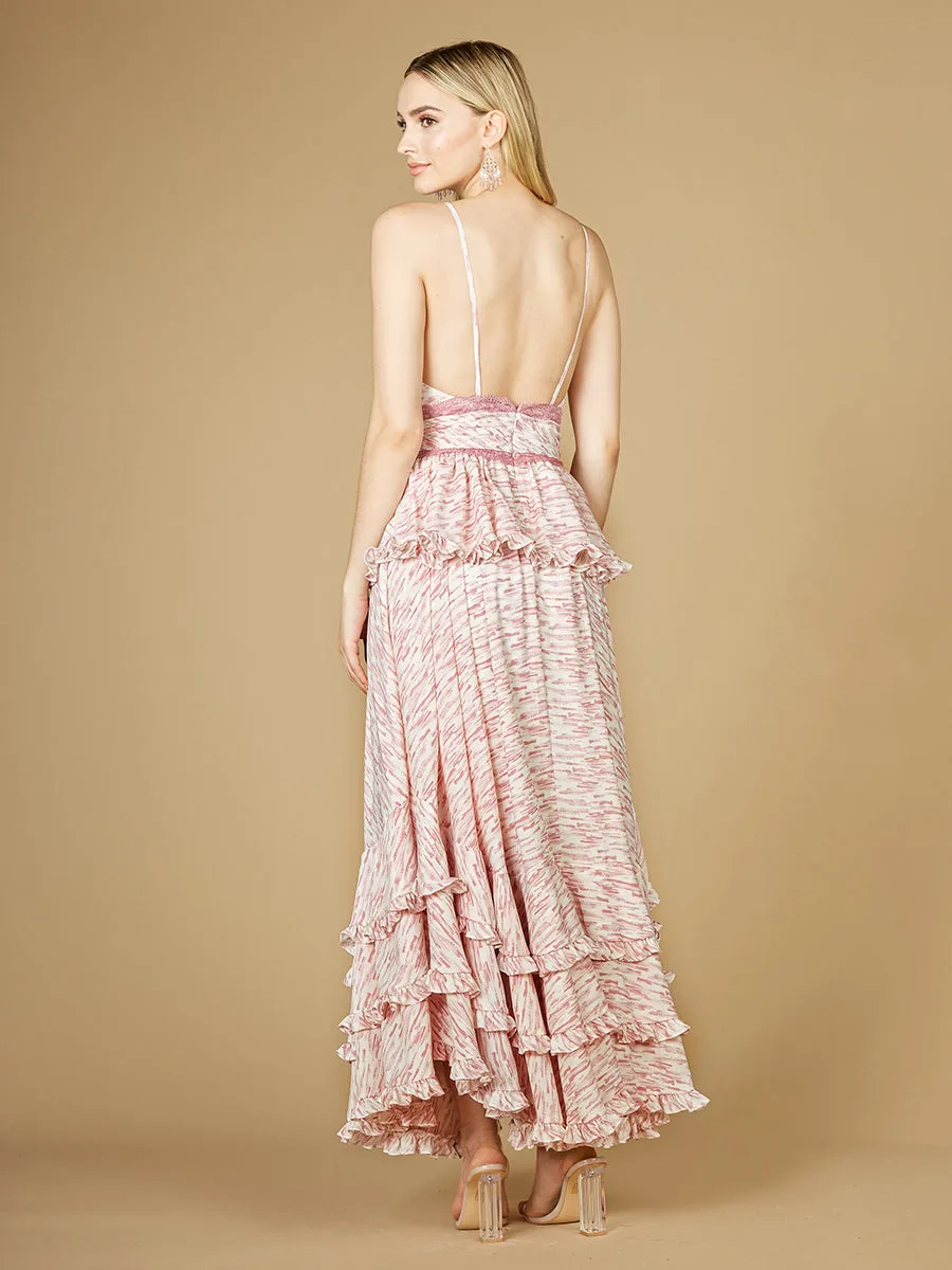 Plunging V-Neck Print Dress by Lara New York — style 29277