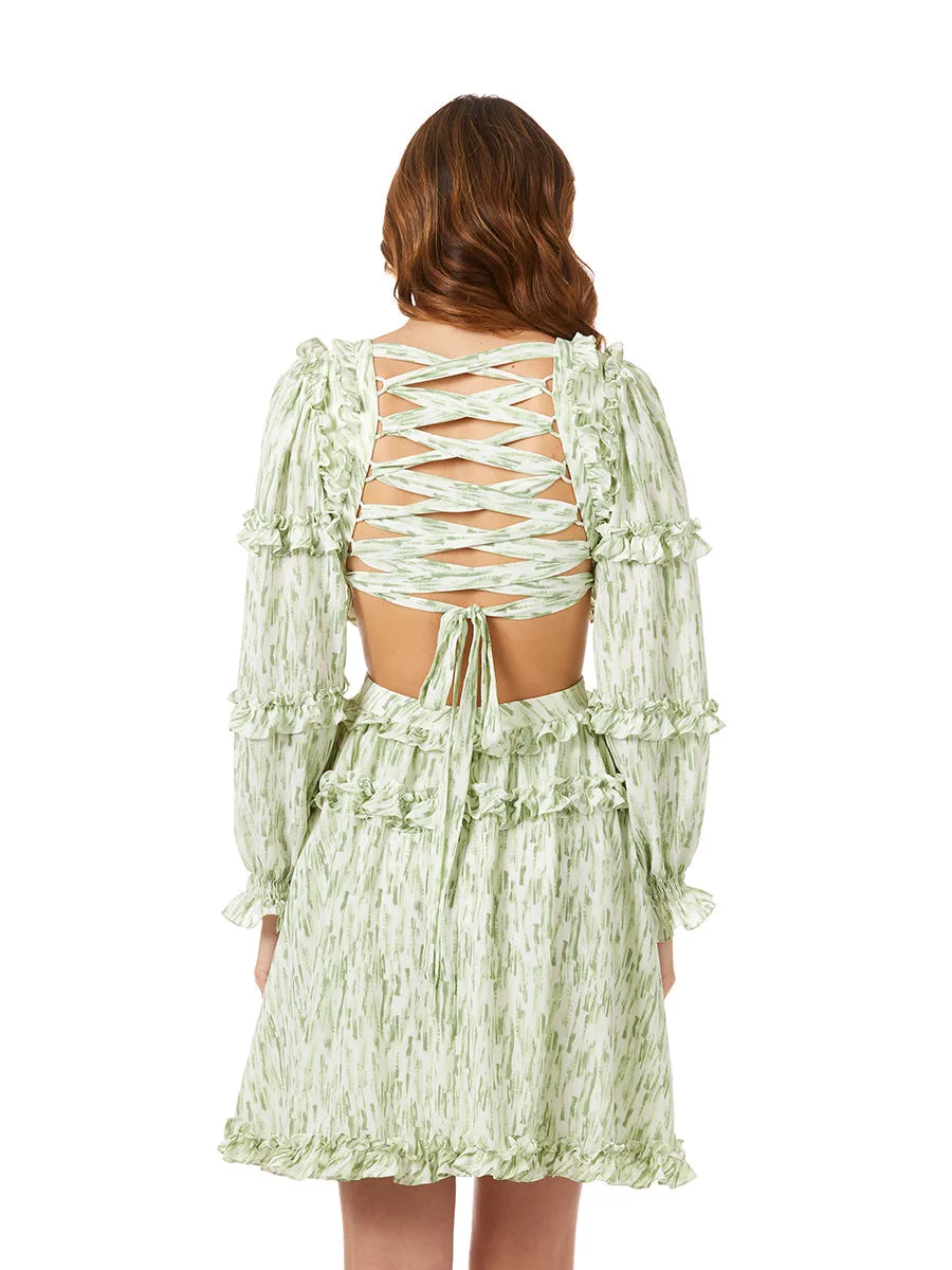 Print Cocktail Short with Cutout and Lace Up Back by Lara New York — style 29279