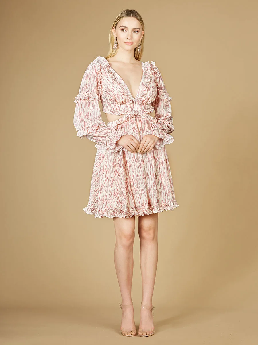 Print Cocktail Short with Cutout and Lace Up Back by Lara New York — style 29279 in Blush Print