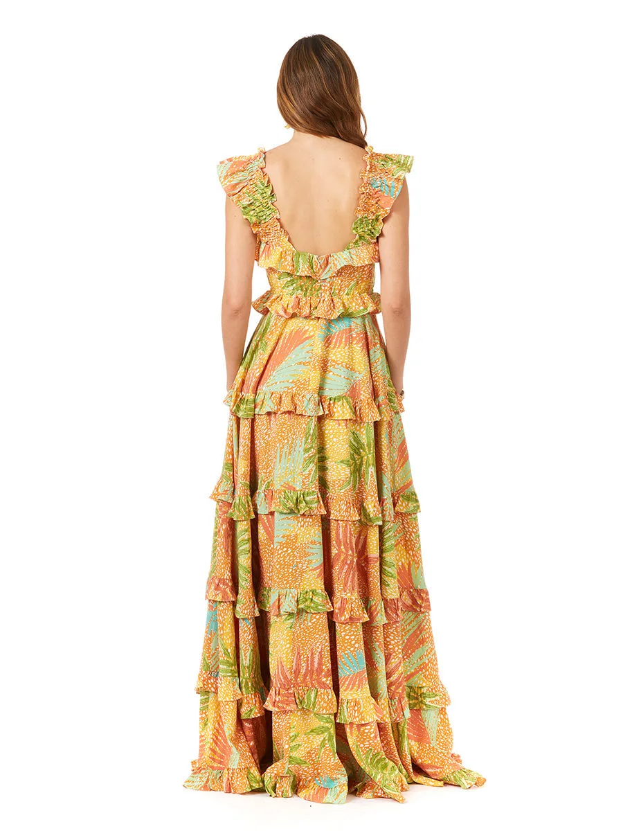 Ruffle Printed Gown with Straps by Lara New York — style 29280