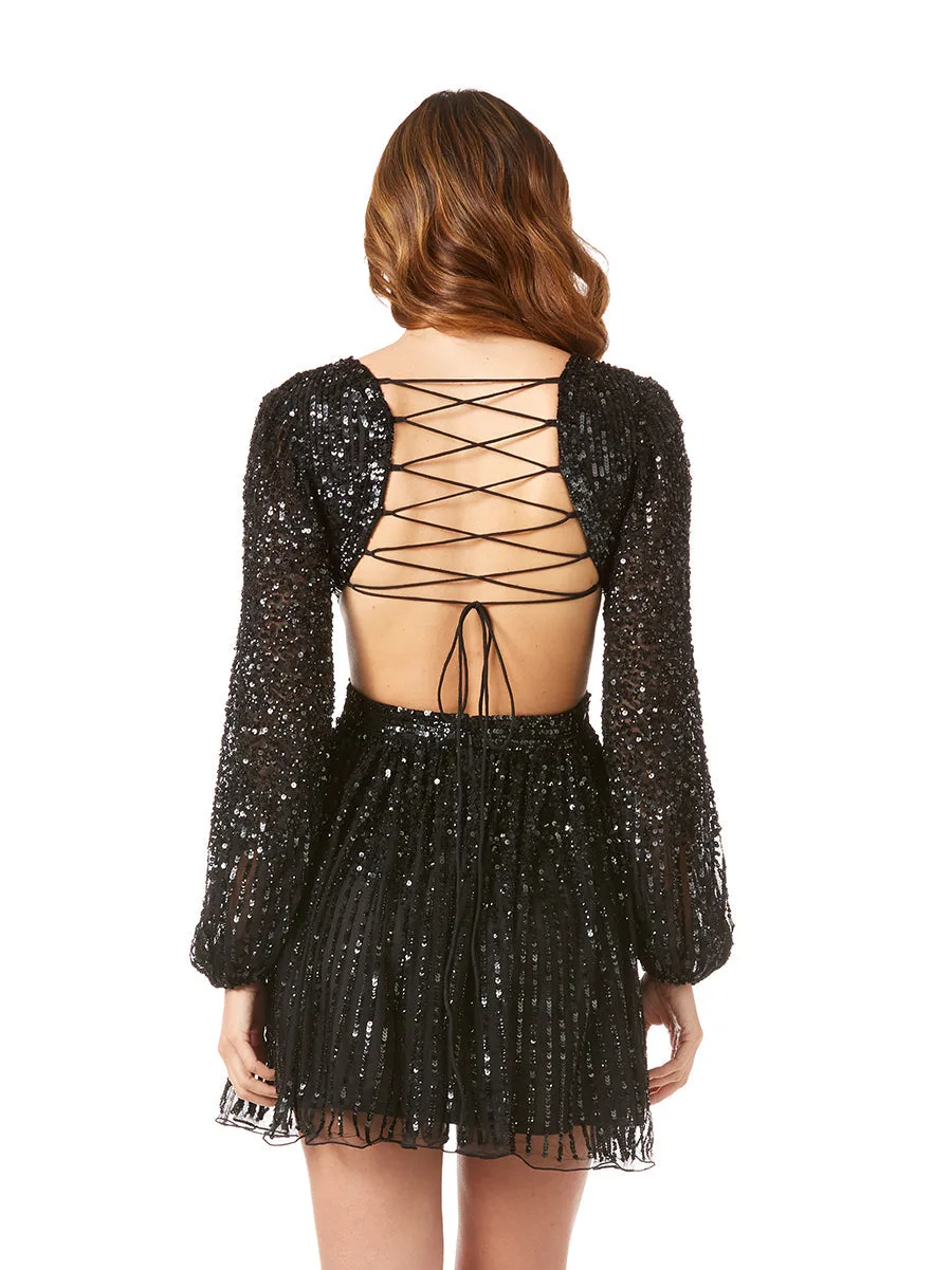 Long Sleeve Cut Out Dress with Lace Up Back by Lara New York — style 29288