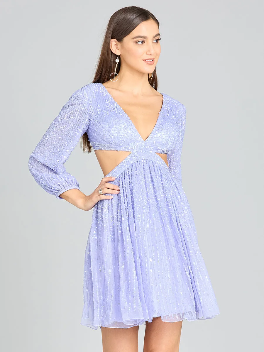 Long Sleeve Cut Out Dress with Lace Up Back by Lara New York — style 29288 in Blue Iris