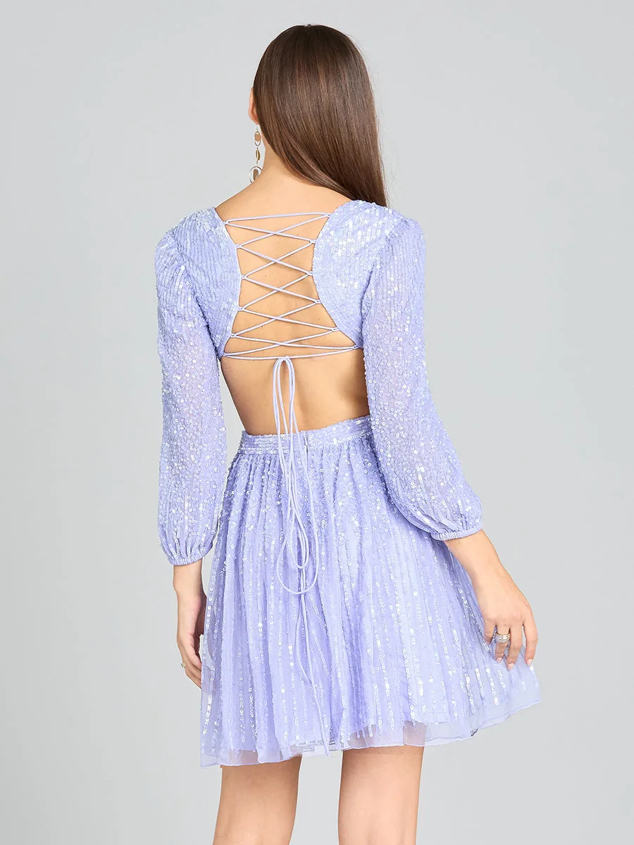 Long Sleeve Cut Out Dress with Lace Up Back by Lara New York — style 29288
