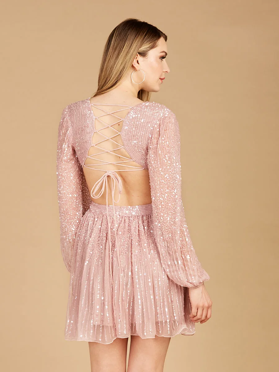Long Sleeve Cut Out Dress with Lace Up Back by Lara New York — style 29288