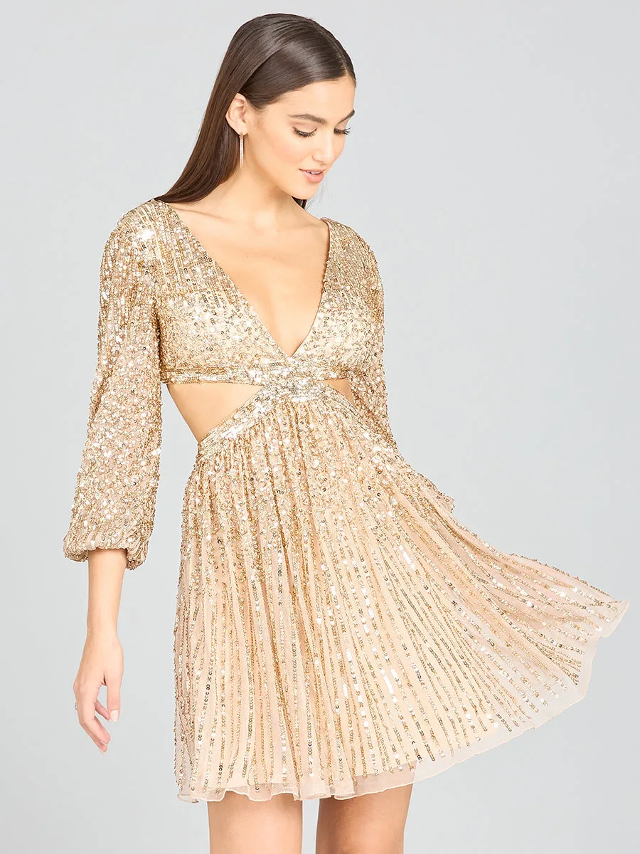 Long Sleeve Cut Out Dress with Lace Up Back by Lara New York — style 29288 in Champagne