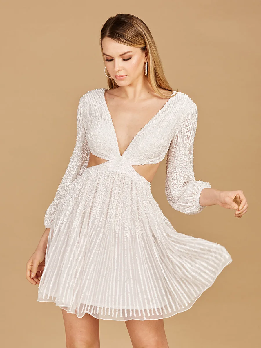 Long Sleeve Cut Out Dress with Lace Up Back by Lara New York — style 29288 in Ivory