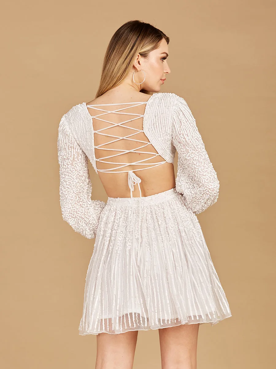 Long Sleeve Cut Out Dress with Lace Up Back by Lara New York — style 29288
