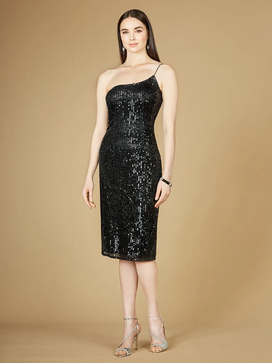 One Shoulder Midi Cocktail Dress by Lara New York — style 29289 in Black