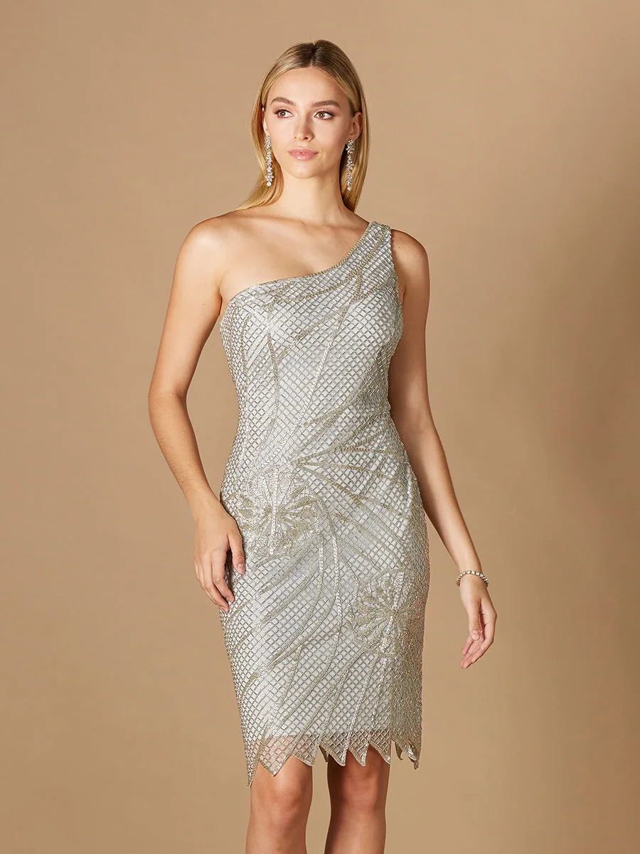 One Shoulder Cocktail Gown by Lara New York — style 29293 in Silver