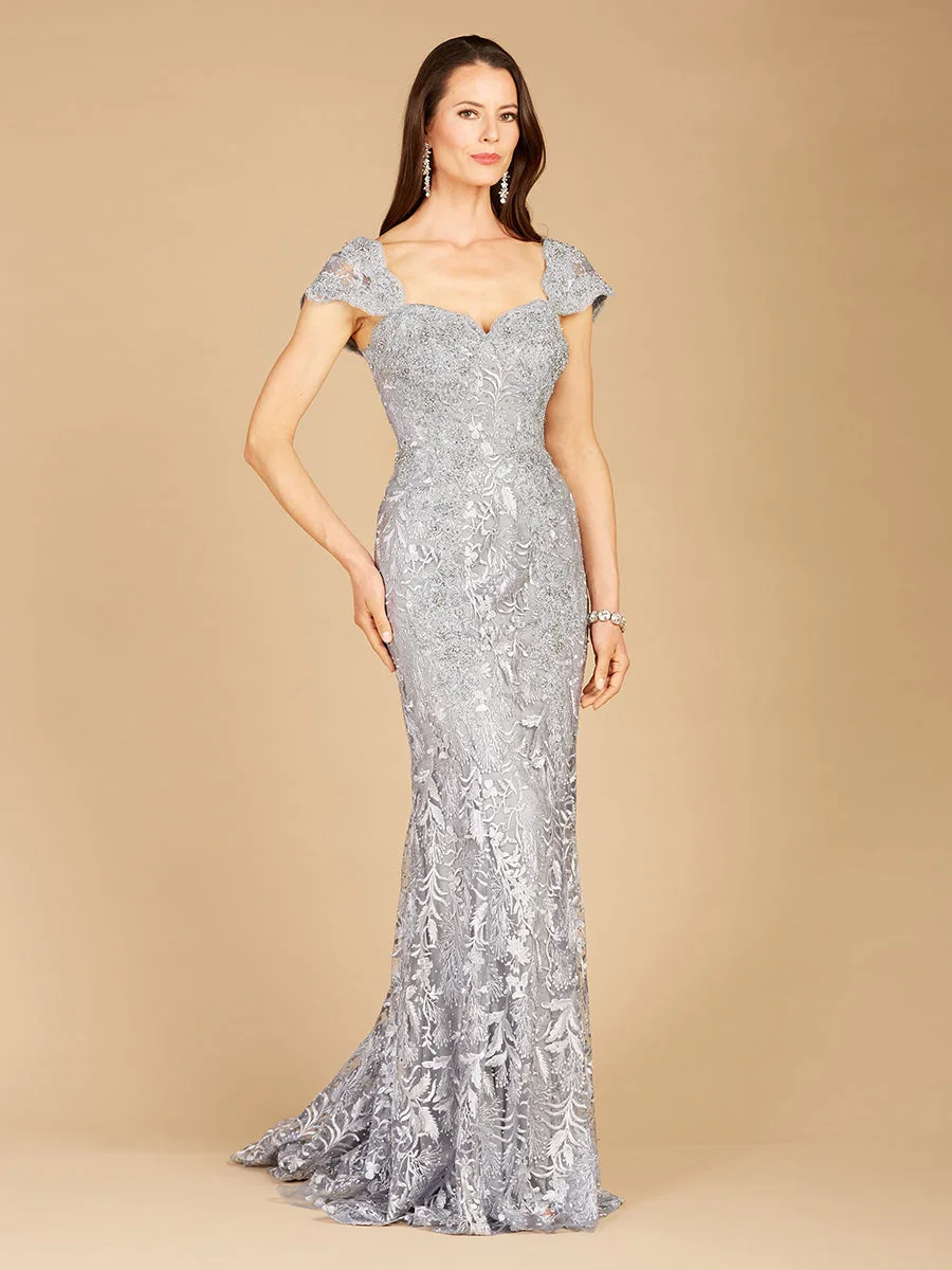 Fitted Lace Mermaid Gown by Lara New York — style 29295 in Slate