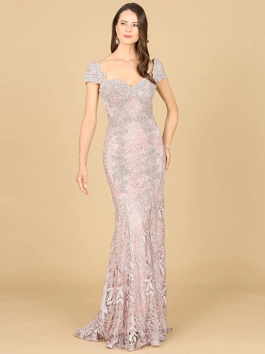 Fitted Lace Mermaid Gown by Lara New York — style 29295 in Dusty Purple
