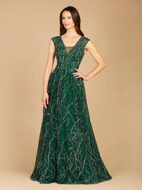 V-Neck Beaded Ball Gown