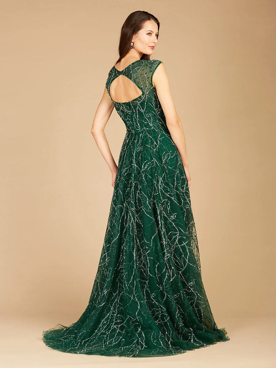V-Neck Beaded Ball Gown by Lara New York — style 29299