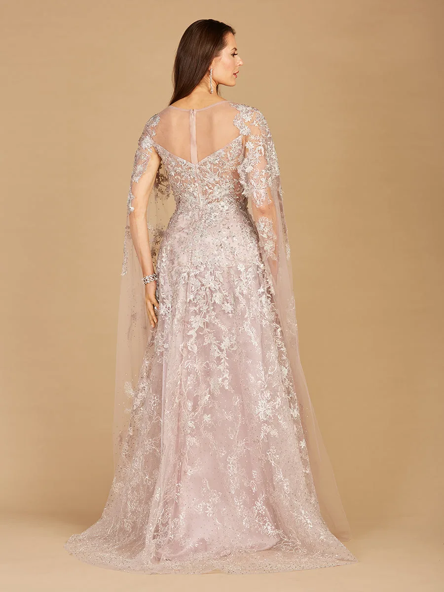 Lace Gown with Cape Sleeves, Sweetheart Neckline by Lara New York — style 29300