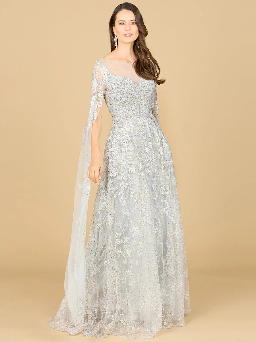 Lace Gown with Cape Sleeves, Sweetheart Neckline by Lara New York — style 29300 in Mist