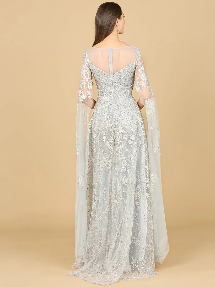 Lace Gown with Cape Sleeves, Sweetheart Neckline by Lara New York — style 29300