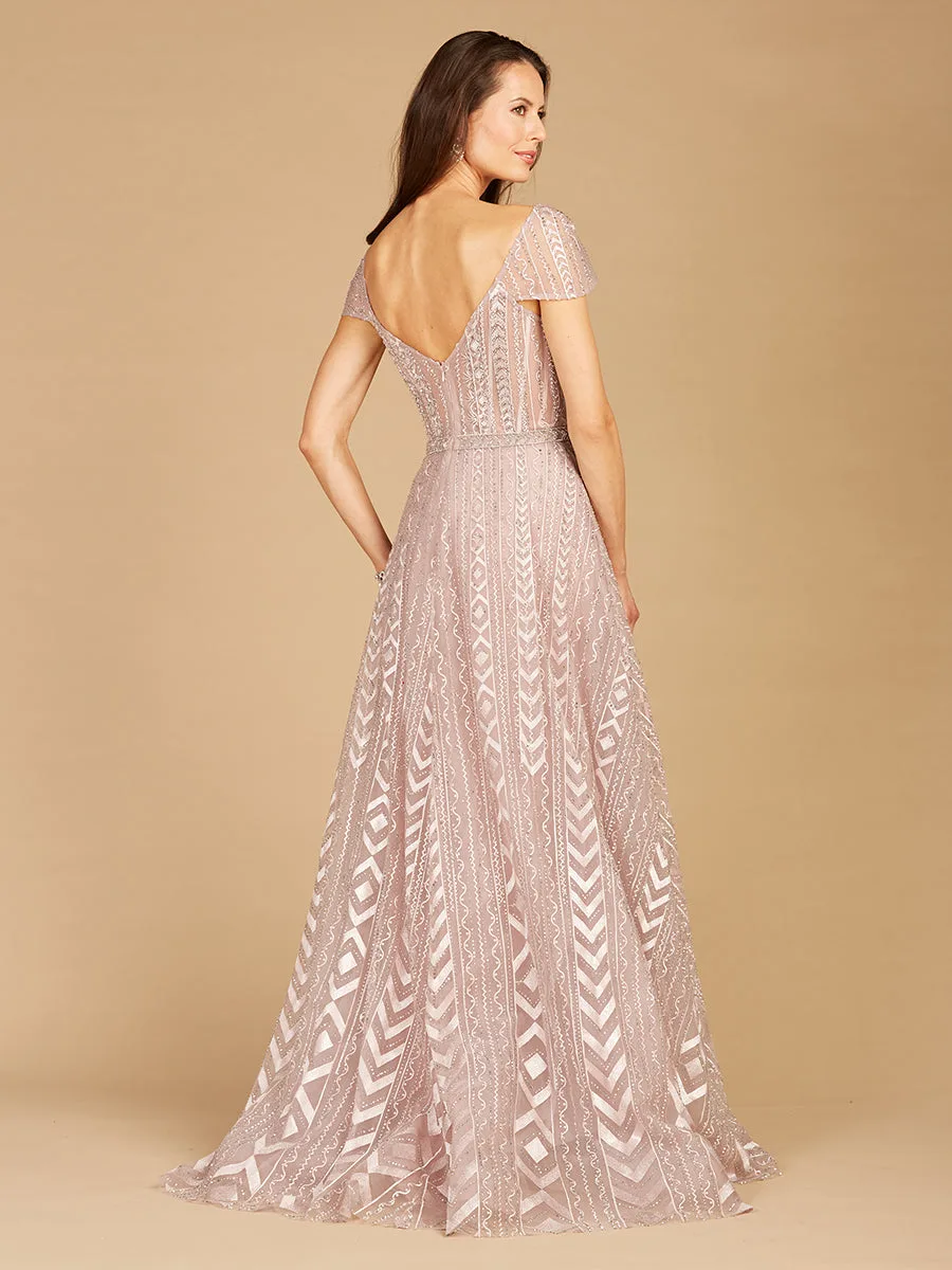 Cap Sleeve Beaded Lace Ballgown by Lara New York — style 29301
