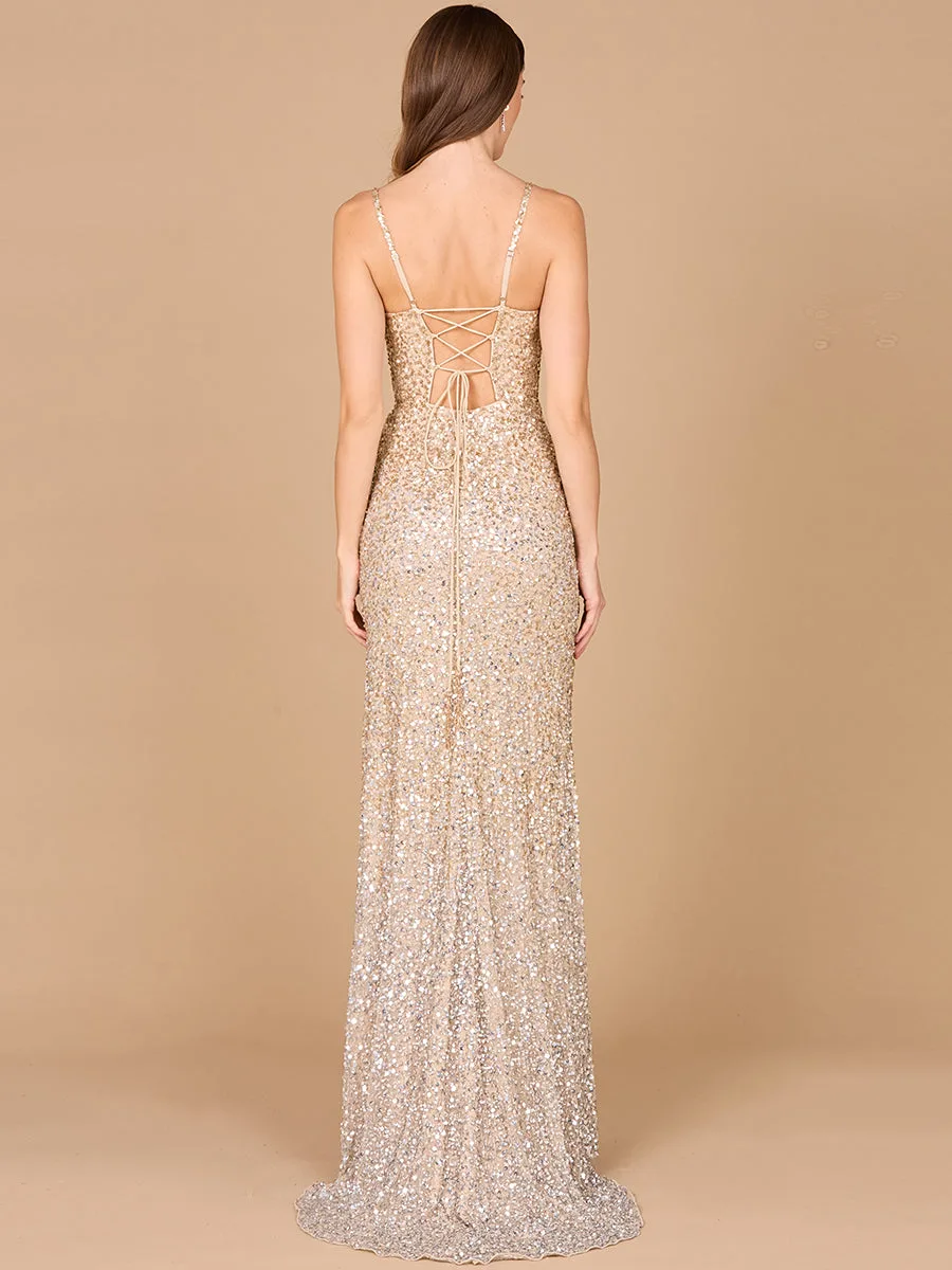 Beaded V Neck Dress with Slit by Lara New York — style 29310