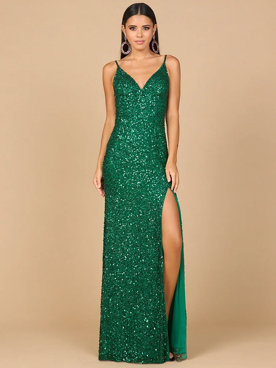 Beaded V Neck Dress with Slit by Lara New York — style 29310 in Green