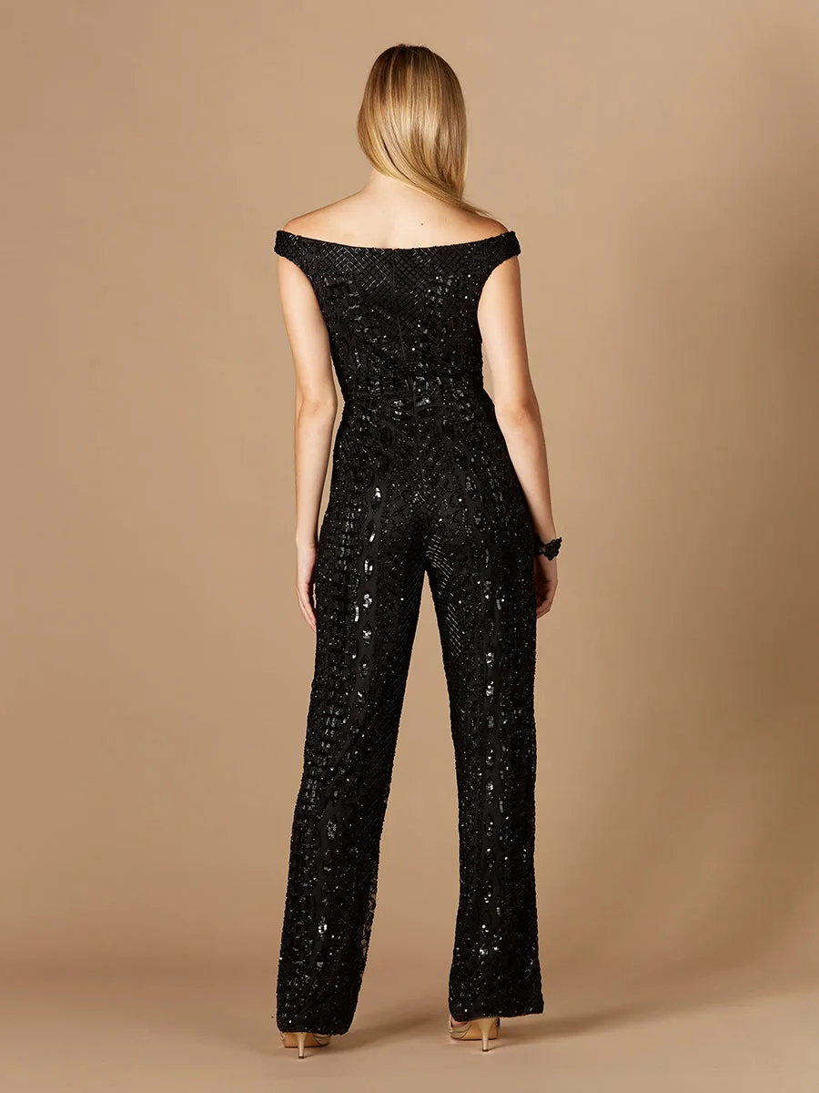 Beaded Off Shoulder Jumpsuit by Lara New York — style 29323