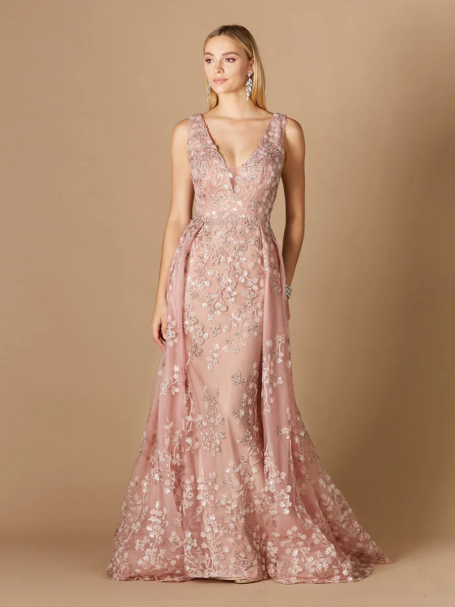 Floral Applique Overskirt Dress by Lara New York — style 29324 in Blush