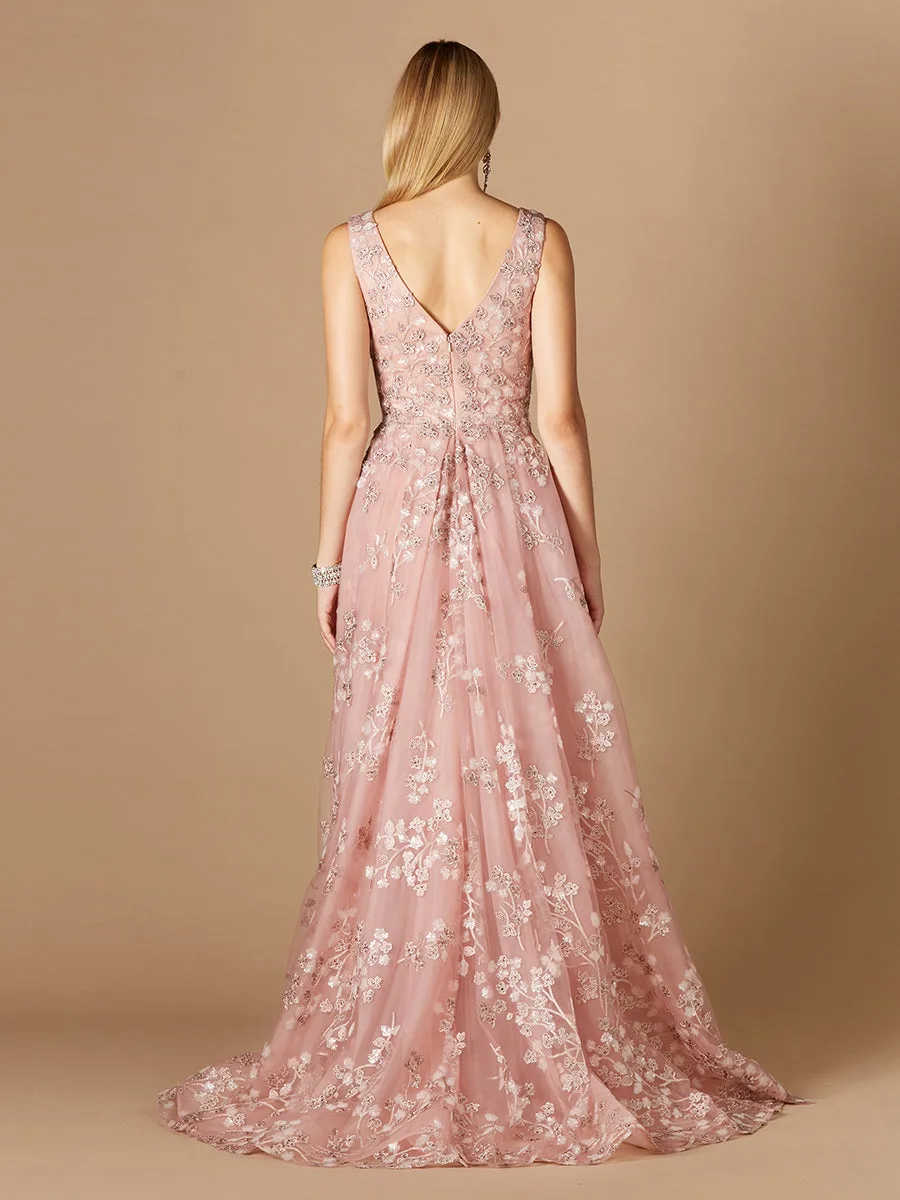 Floral Applique Overskirt Dress by Lara New York — style 29324