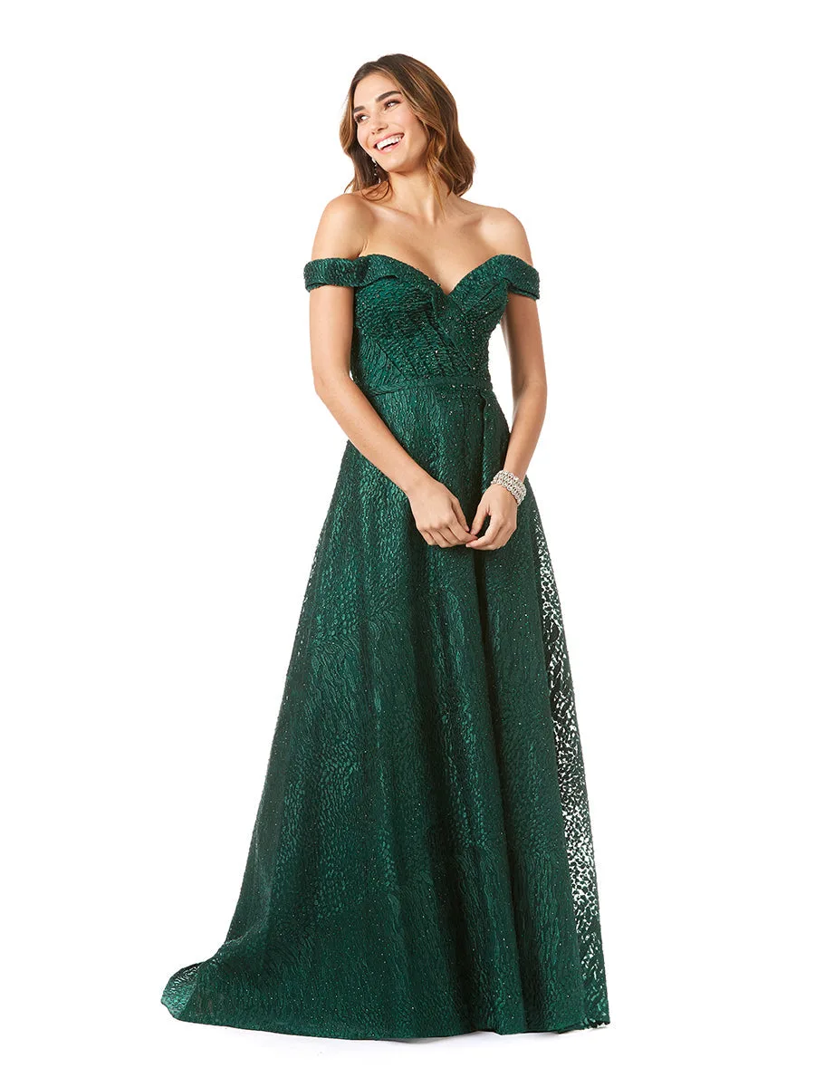 Tonal Beaded Off Shoulder Ballgown by Lara New York — style 29349 in Green