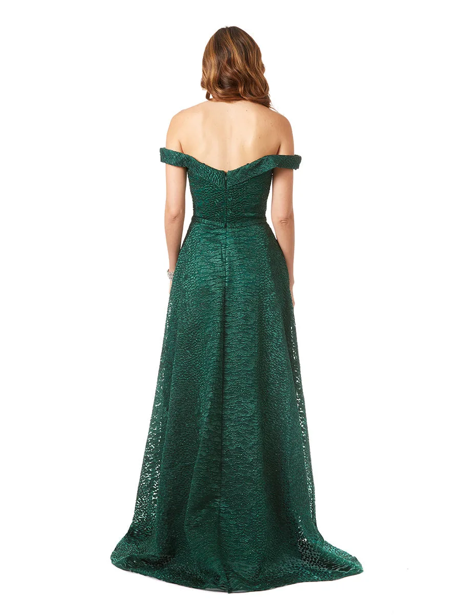 Tonal Beaded Off Shoulder Ballgown by Lara New York — style 29349