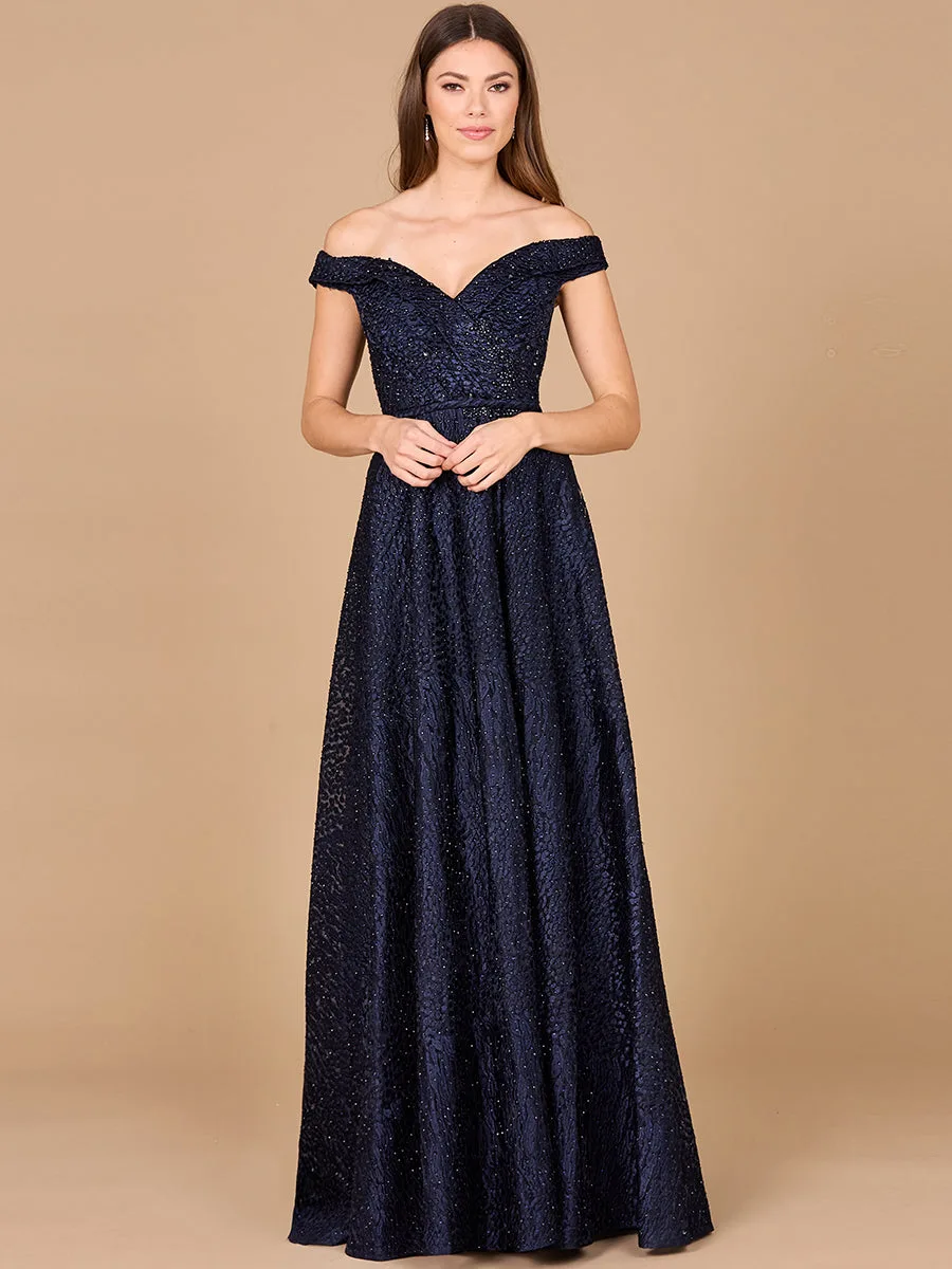Tonal Beaded Off Shoulder Ballgown by Lara New York — style 29349 in Navy