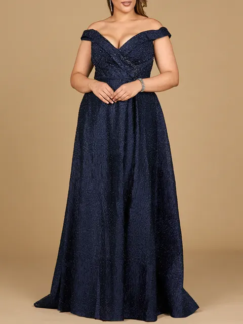 Tonal Beaded Off Shoulder Ballgown