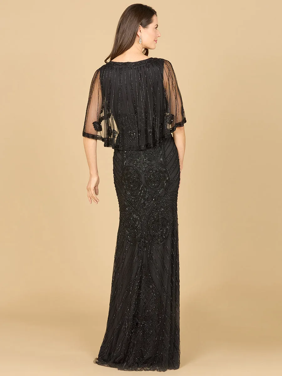 Cape Sleeve V-Neck Beaded Gown by Lara New York — style 29356