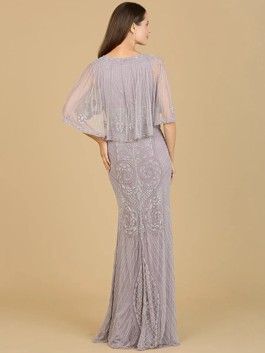 Cape Sleeve V-Neck Beaded Gown by Lara New York — style 29356