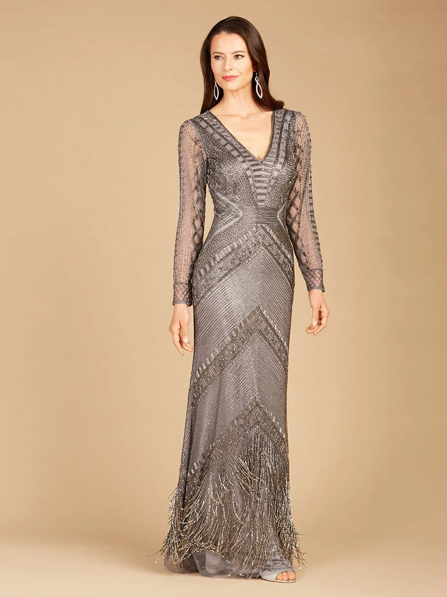 Long Sleeve Fringe Dress by Lara New York — style 29364 in Grey