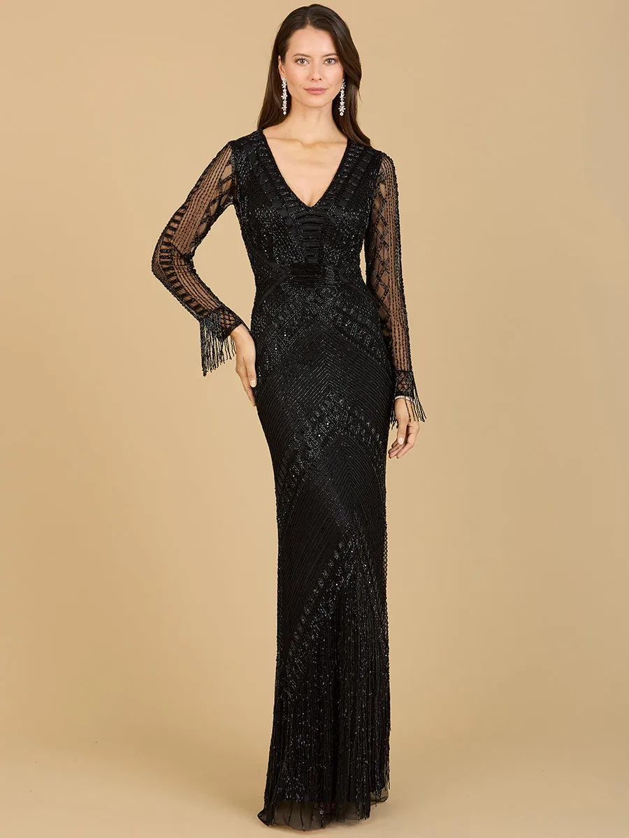 Long Sleeve Fringe Dress by Lara New York — style 29364 in Black