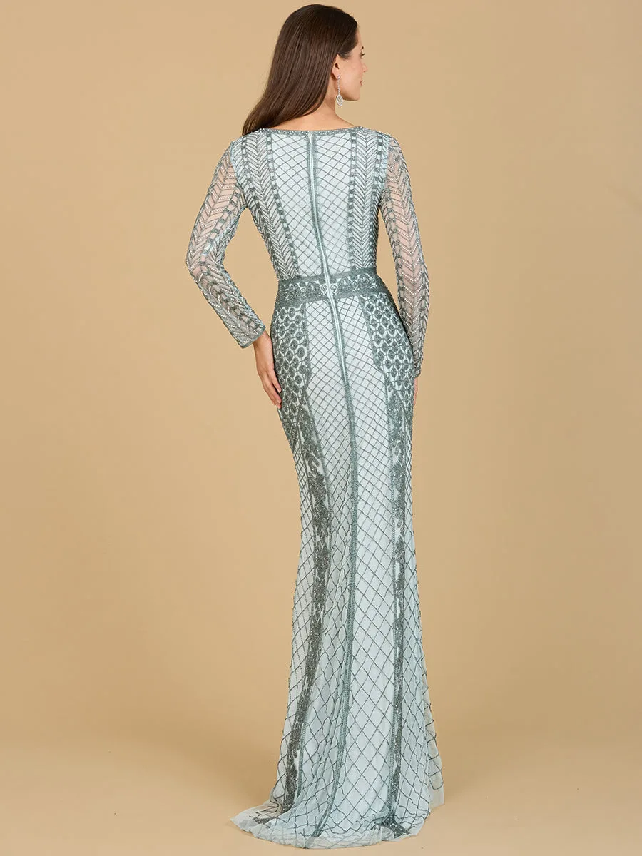 Long Sleeve Beaded Dress by Lara New York — style 29365