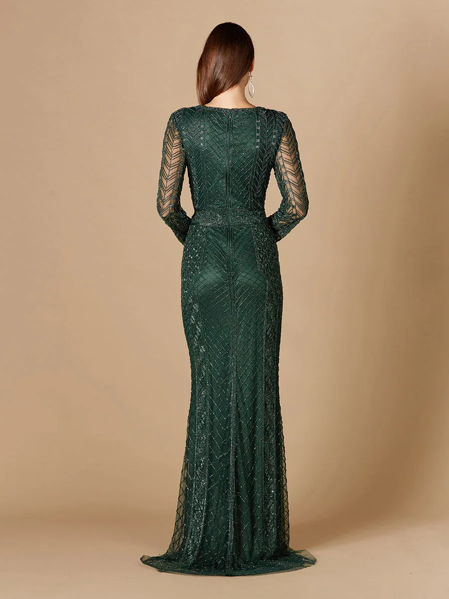 Long Sleeve Beaded Dress by Lara New York — style 29365