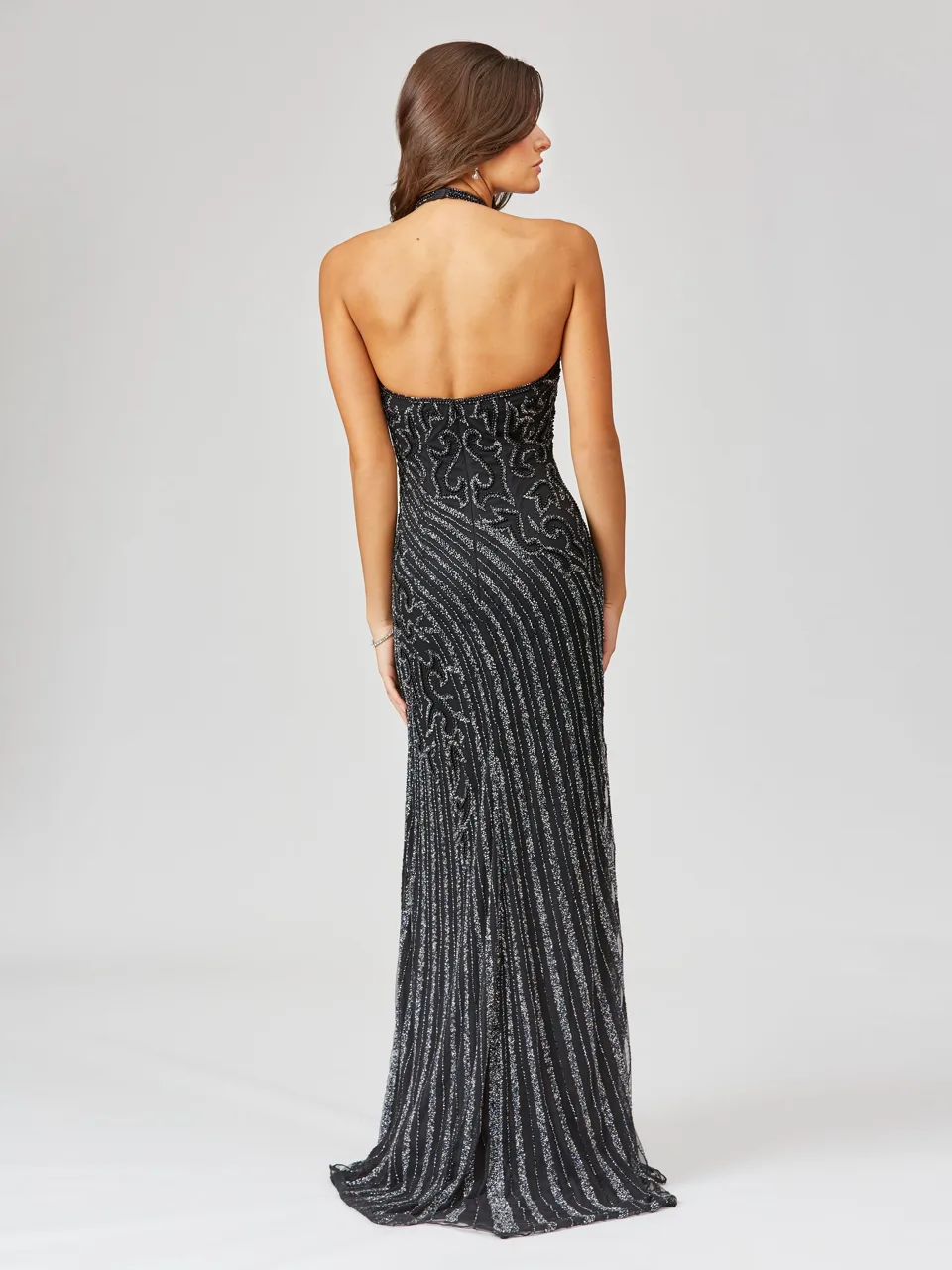 Giselle Beaded Halter Gown with Slit by Lara New York — style 29371