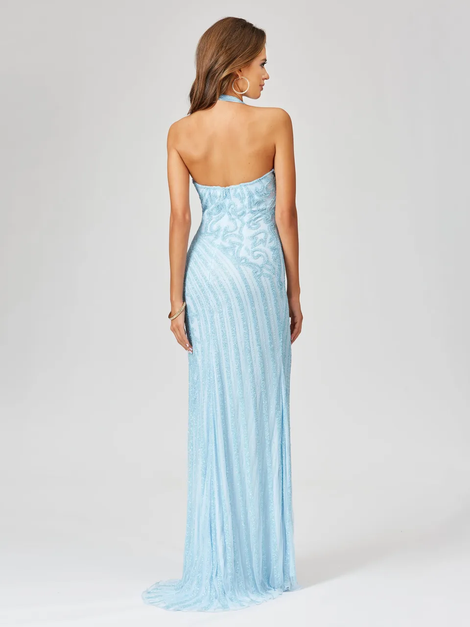 Giselle Beaded Halter Gown with Slit by Lara New York — style 29371