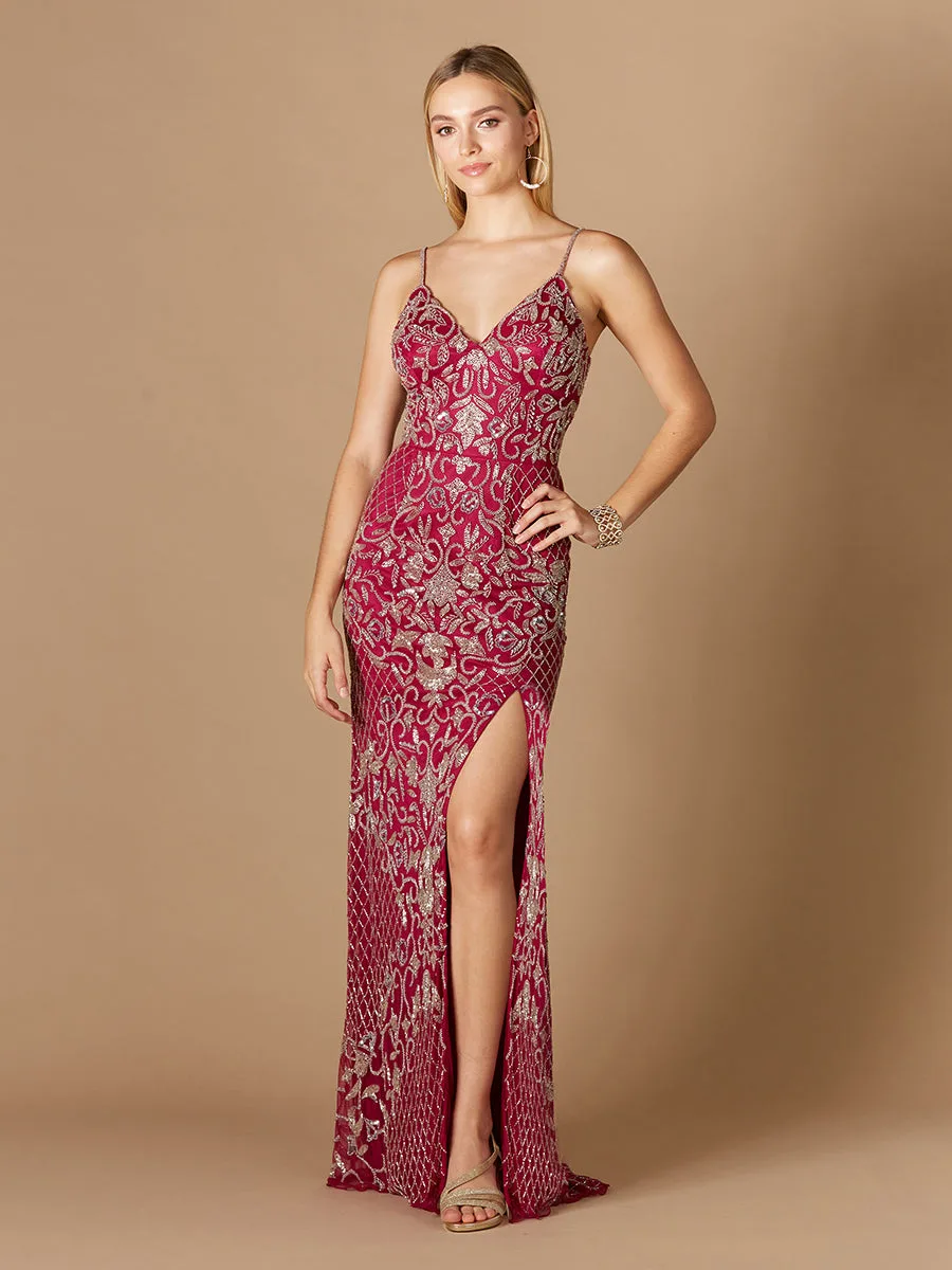 Beaded Tank Dress with Slit by Lara New York — style 29373 in Raspberry