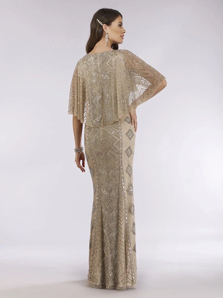 Cape Sleeve V-Neck Beaded Gown by Lara New York — style 29397