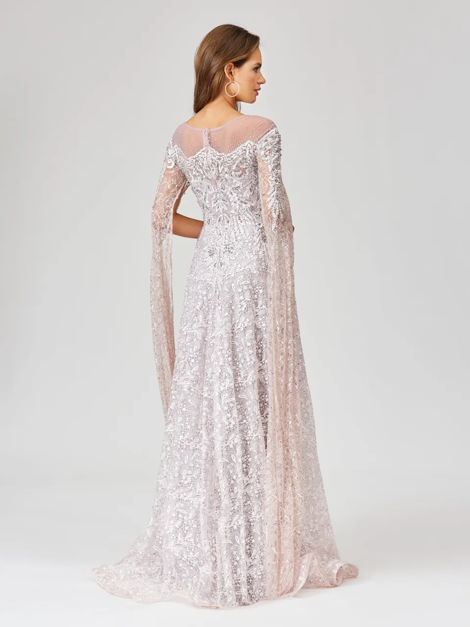 Lace Gown with Dramatic Cape Sleeves by Lara New York — style 29454