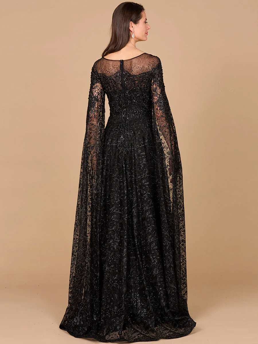 Lace Gown with Dramatic Cape Sleeves by Lara New York — style 29454